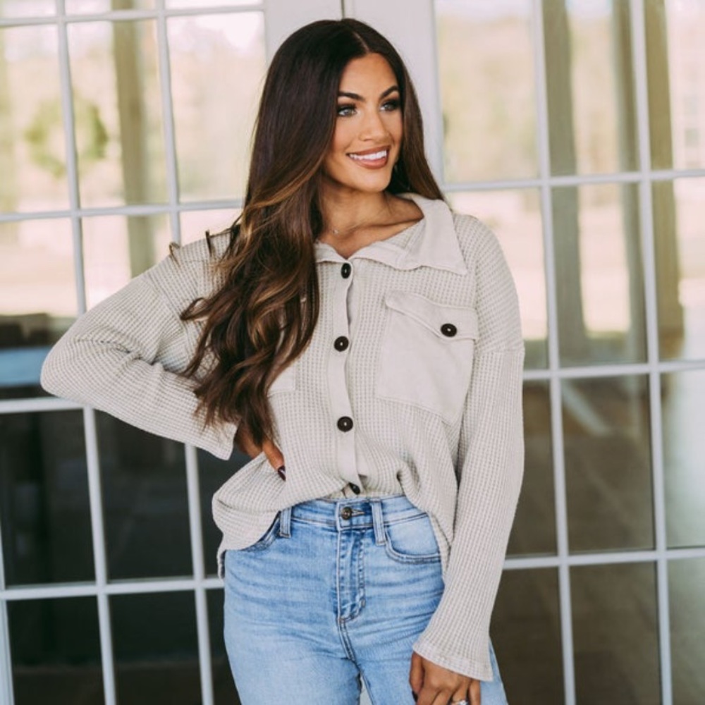 Vintage Wash Waffle Knit Shacket - These Three Boutique